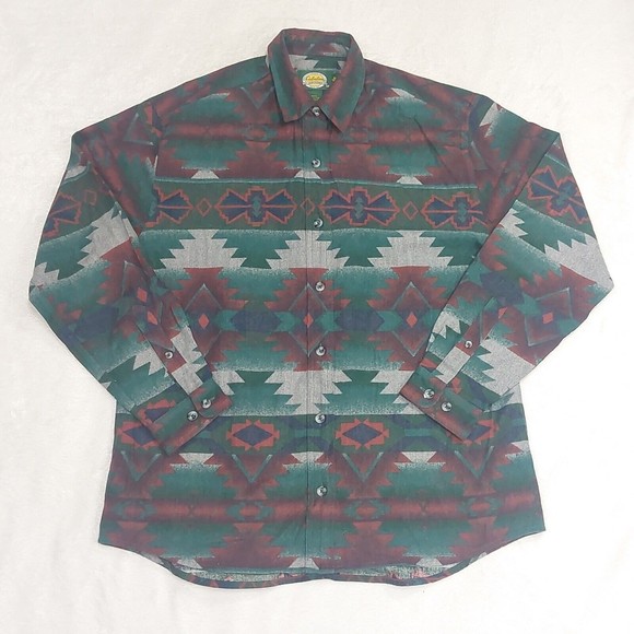 CABELA'S Women's Aztec Southwestern Multi-Colored Flannel Button Up Shirt Size M - Picture 1 of 7